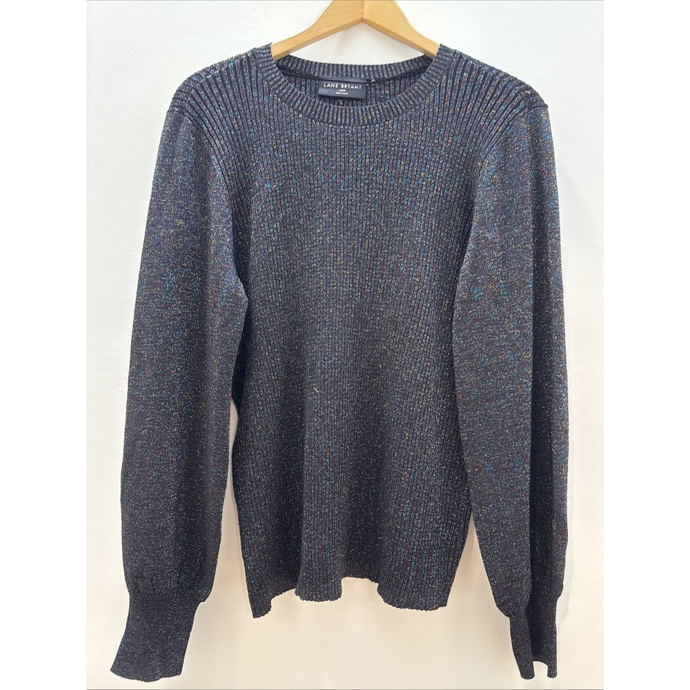 Lane Bryant Sweater Women Size 18/20 Multicolor BlackLong Sleeve Metallic Thread